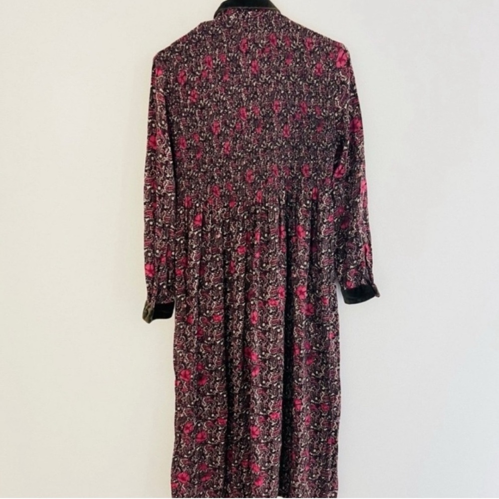 Vintage 80s Karin Stevens Brown Pink Floral Paisley Long Sleeve Midi Dress 8 - Picture 6 of 6
